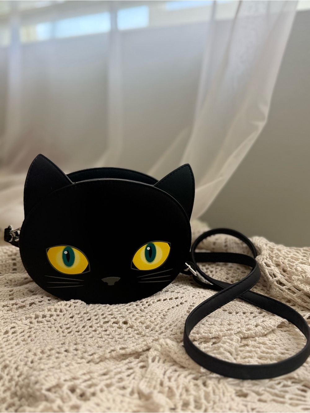 Mad Engine Black Cat Crossbody Bag with Yellow Eyes